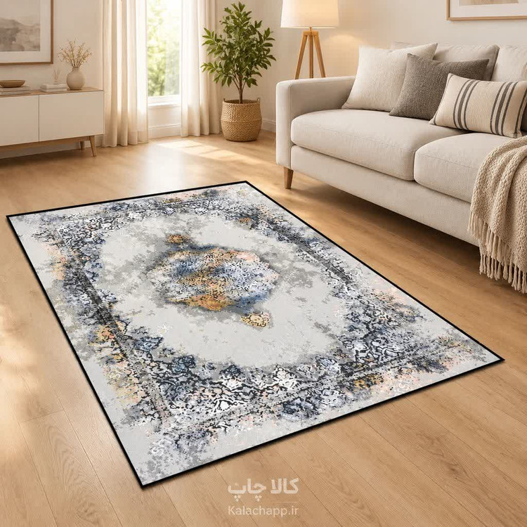فرش وینتیج چاپی طرح لاکچری طوسی